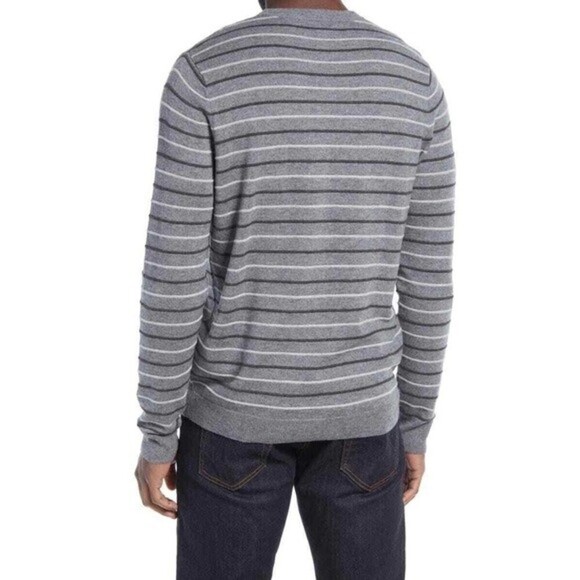 Nordstrom Sweater Mens Shop 2XL Gray Stripe Regular Fit Merino Wool Blend NWT - Picture 5 of 7